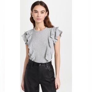 Veronica Beard Jeans Bea Short Sleeve Ruffle‎ Tee in Heather Grey